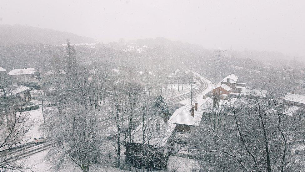 Snow covered houses