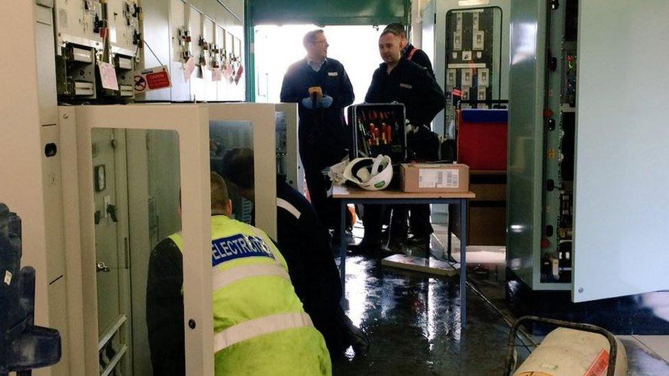 Flooded substation in Lancaster