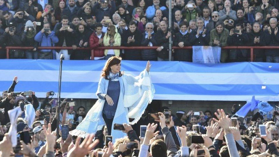 Former Argentine President Cristina Fernandez de Kirchner gives a speech during the presentation of the Frente de Unidad Ciudadana (Front of Citizens Unity) political coalition, at the Julio Grondona Stadium, in Sarandi, Buenos Aires province, Argentina, 20 June 2017.