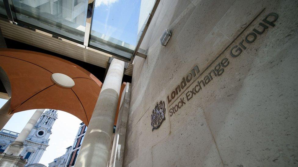 London Stock Exchange sing seen from below