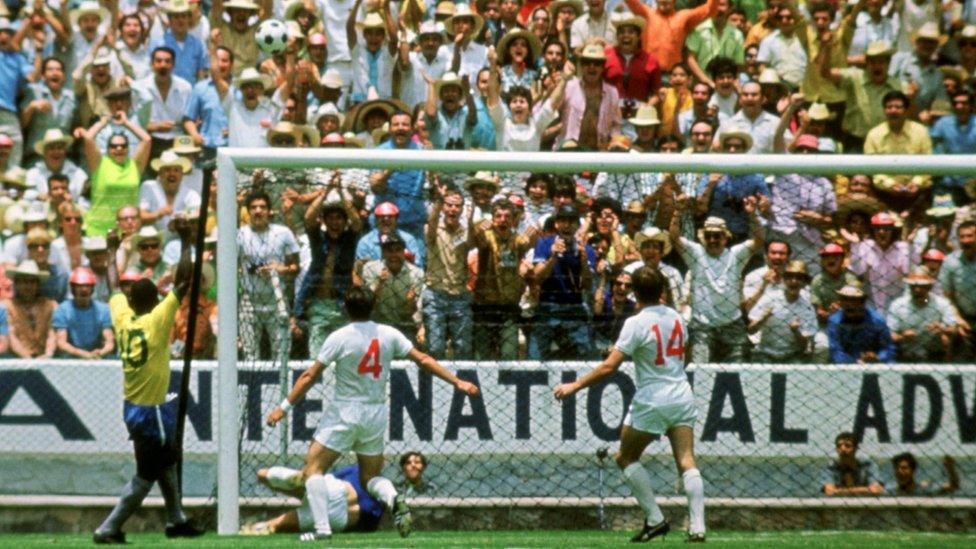 Gordon Banks making his famous save against Pele in the 1970 World Cup