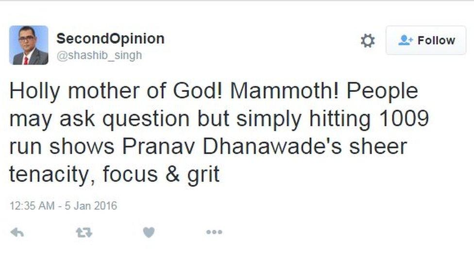 Shashib Singh: Holly mother of God! Mammoth! People may ask question but simply hitting 1009 run shows Pranav Dhanawade's sheer tenacity, focus & grit