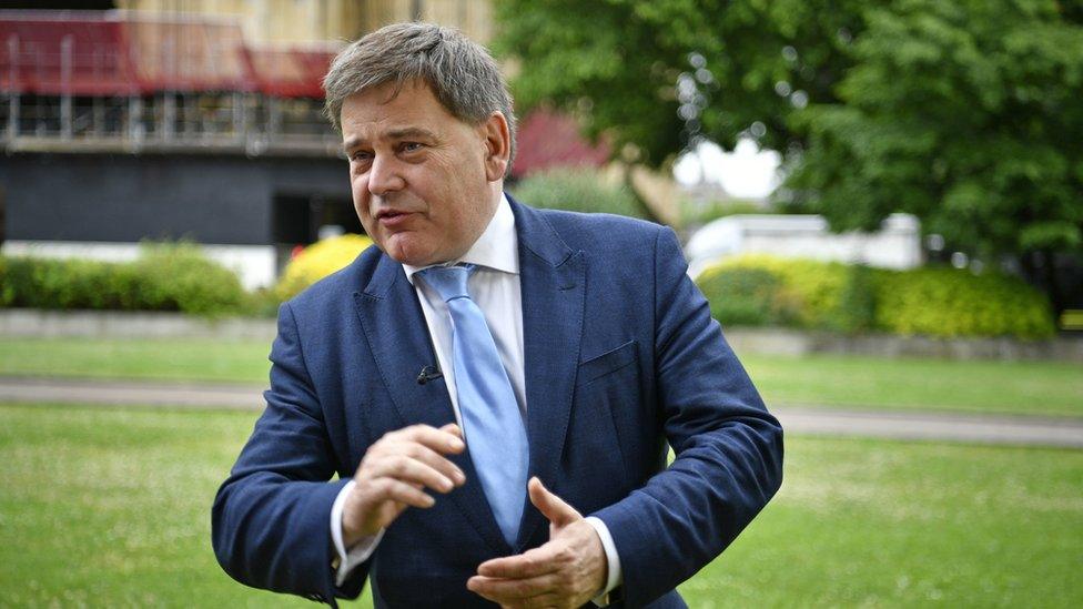 Andrew Bridgen MP speaks to the media on College Green outside parliament