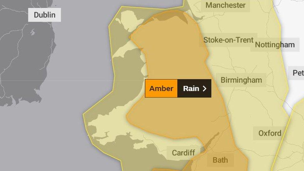 map showing weather warning