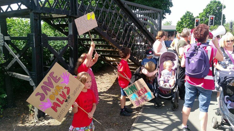 Protestors in Oswestry