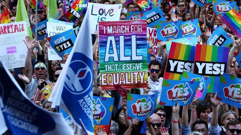 Thousands gather to rally for marriage equality ahead of a national postal survey