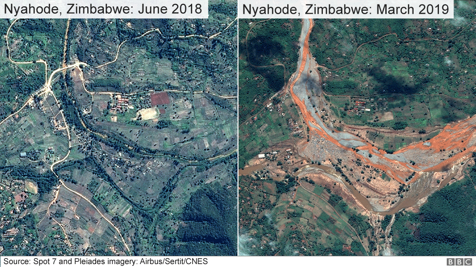 Satellite image of areas of Zimbabwe affected by Cyclone Idai