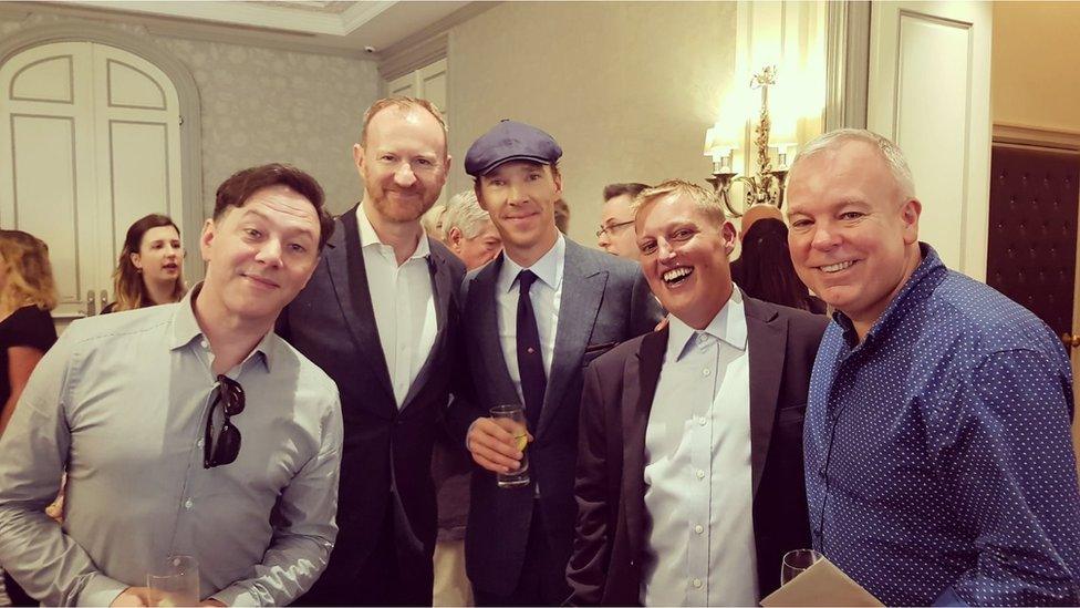 Michael Sleggs with the League of Gentlemen stars and Benedict Cumberbatch