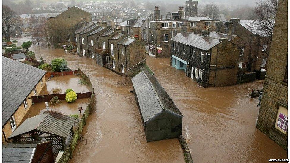 Flooding in the Calder Valley town of Mytholmroyd in December 2015