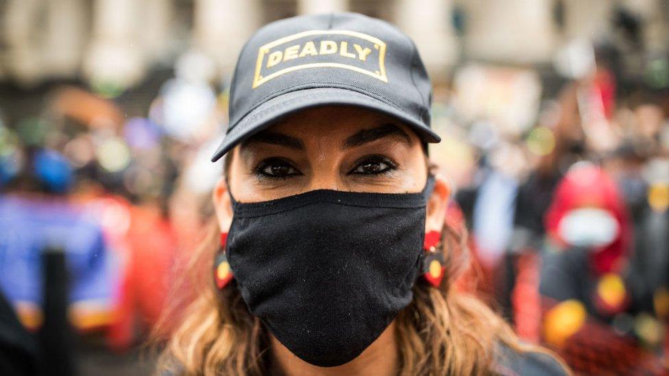 Indigenous Senator Lidia Thorpe at an Australia Day protest earlier this year