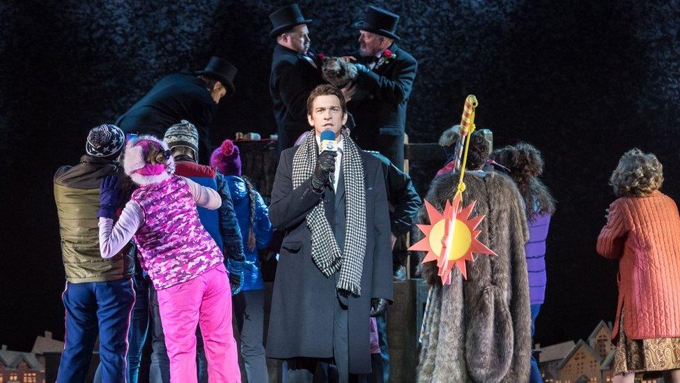 Andy Karl with other Groundhog Day cast members