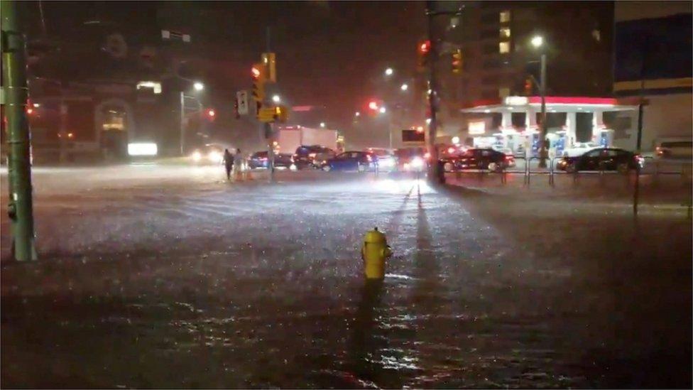 Flooded streets in rain