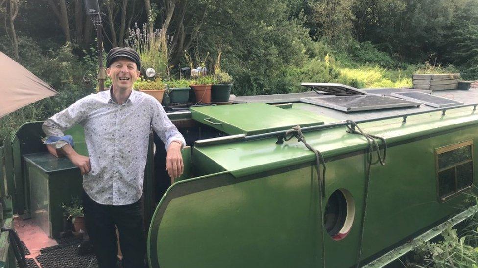 Steve Holder on canal boat