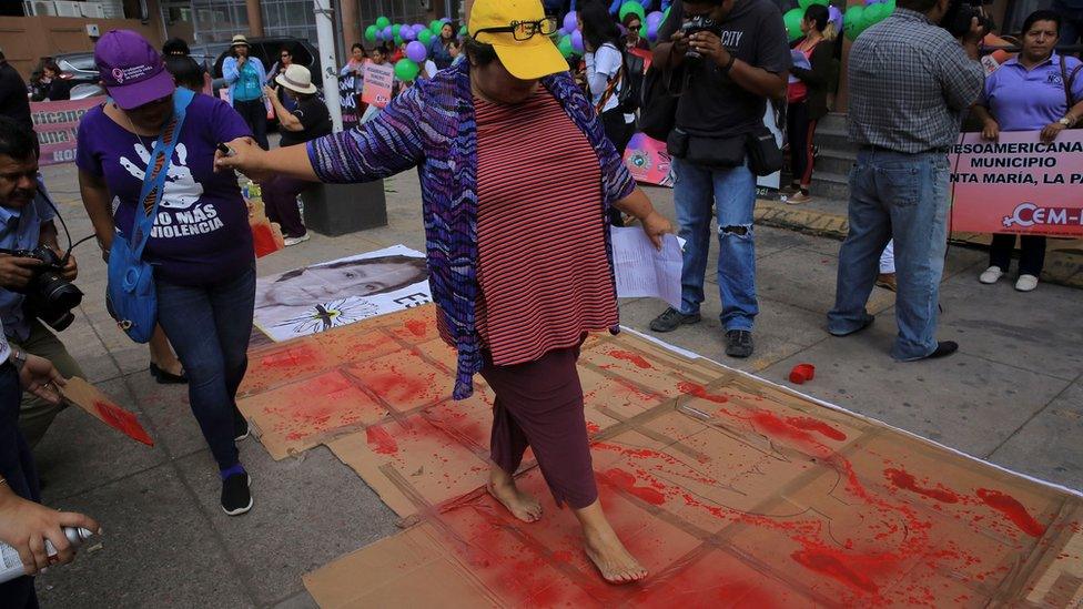 Feminist organizations protest in front of the Public Ministry during the commemoration of International Women's Day, in Tegucigalpa, Honduras