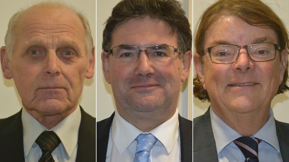 Michael Henderson, David Noakes and Charles Parkinson - candidates in the St Peter Port North by-election