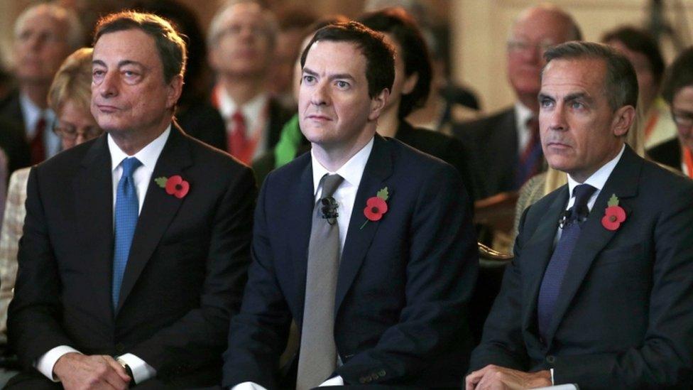 Mario Draghi, George Osborne and Mark Carney