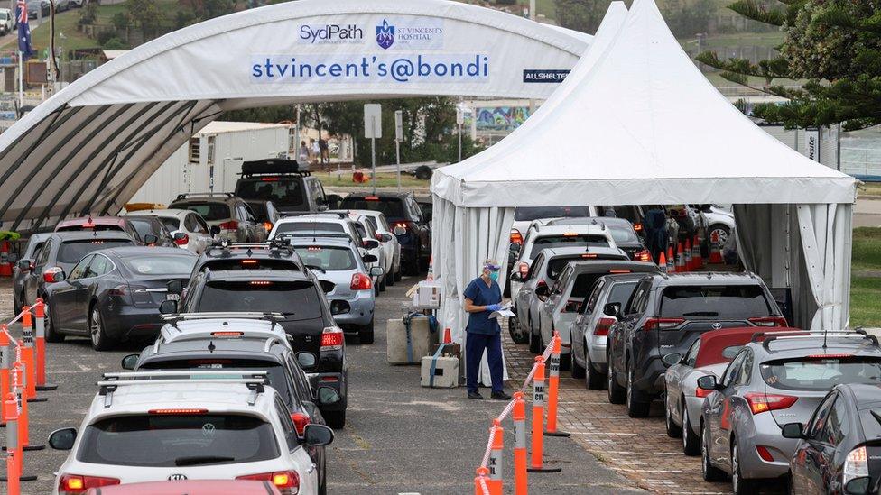 A drive-in testing clinic at Bondi in Sydney