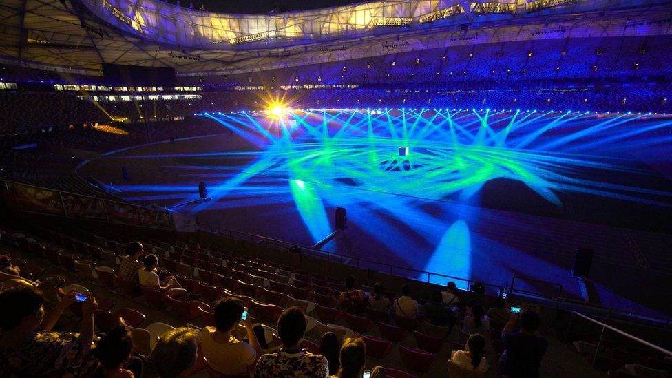 Light show at Birds nest stadium