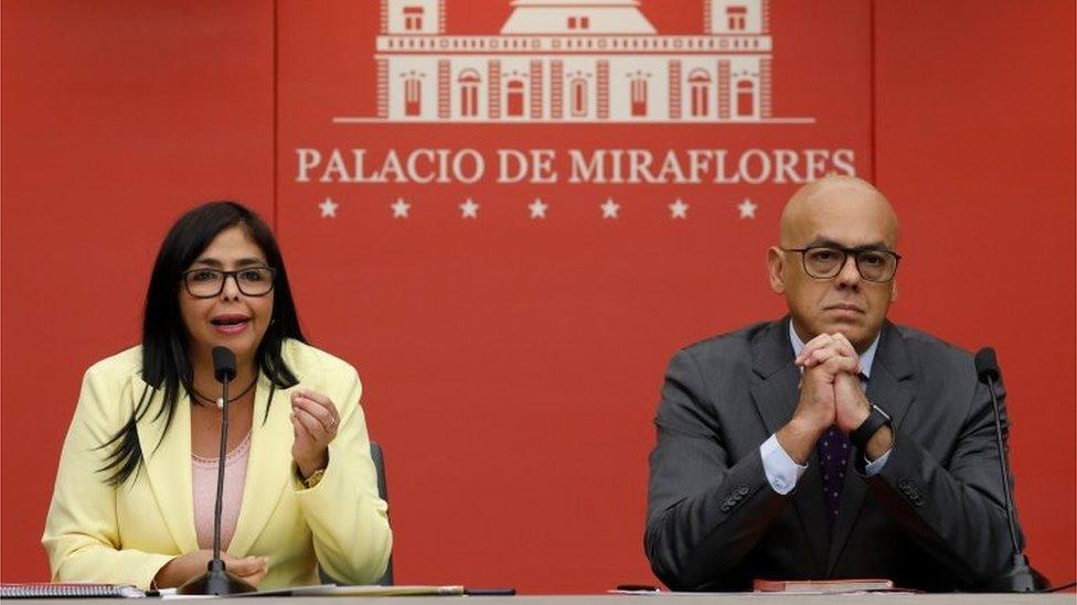 Venezuela's Vice-President Delcy Rodriguez and Communications and Information Minister Jorge Rodriguez