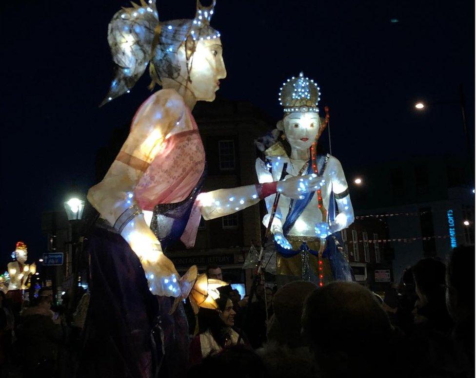 Puppets in Diwali parade in Northampton