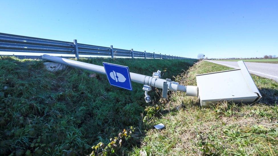 Broken speed camera near Padua