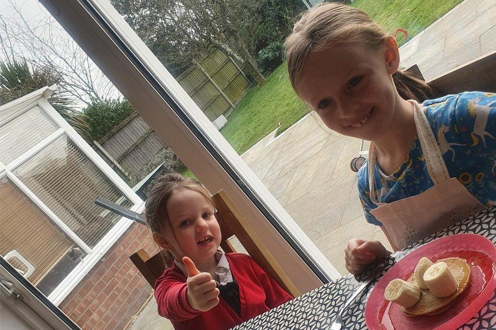 Katrin's children with the pancakes they made