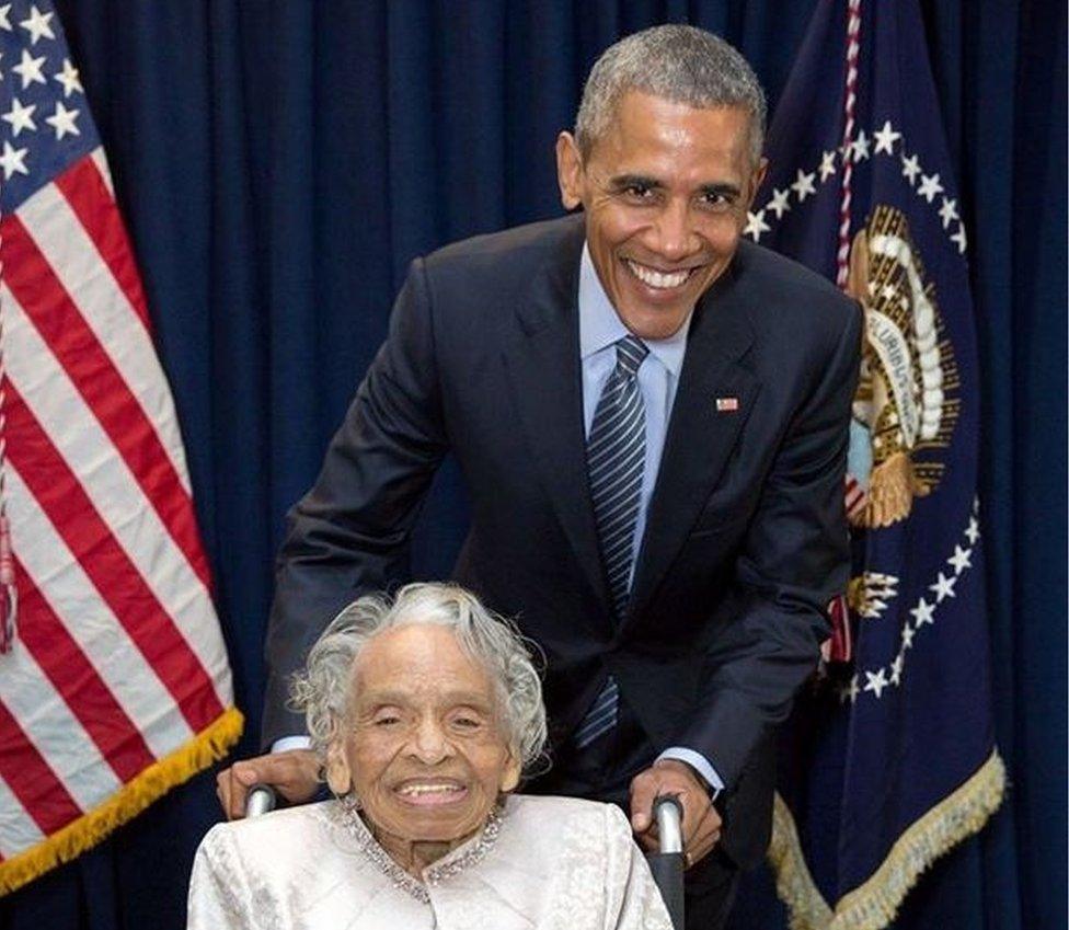 President Barack Obama with Olivia Hooker