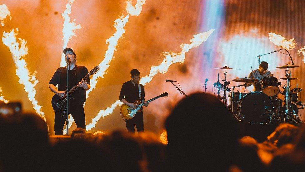 Ben on stage with Fall Out Boy