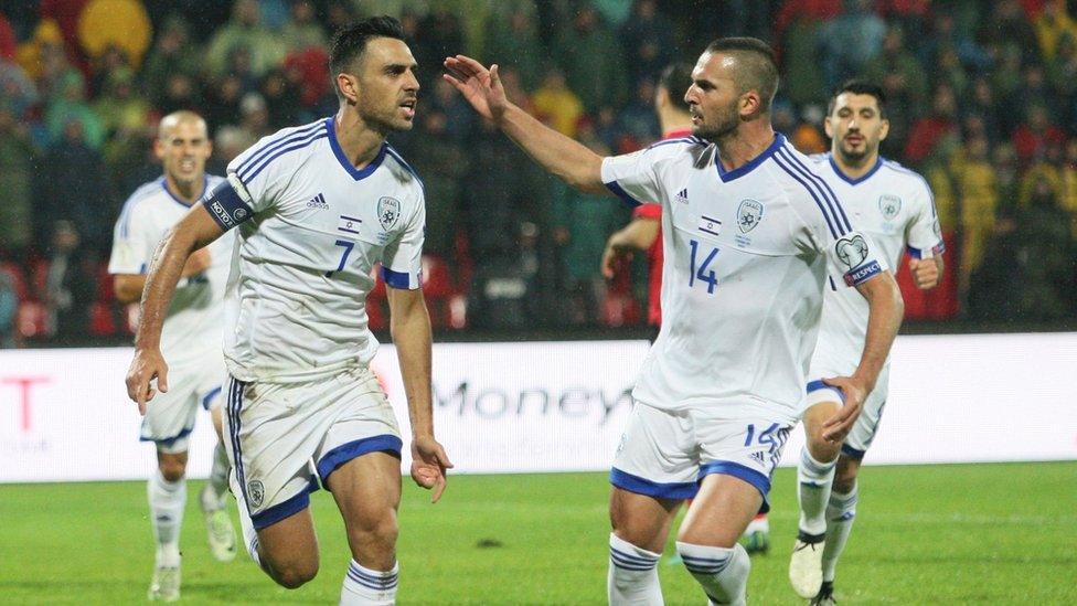 The Israeli football team playing against Albania