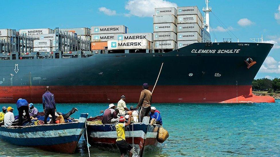 Ship pulling into Dar es Salaam port