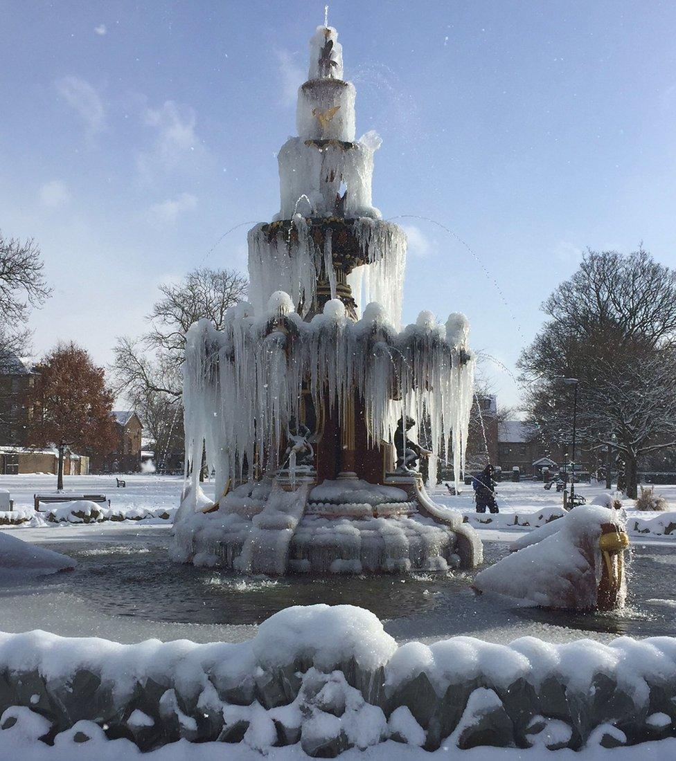 A frozen centrepiece in Fountain Gardens, Paisley, Renfrewshire