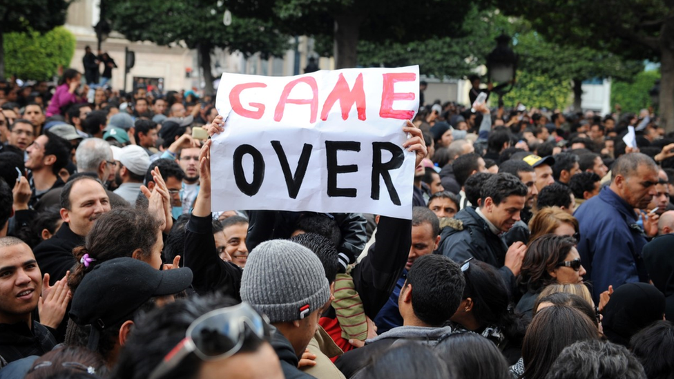 Protestors at an anti-Ben Ali rally in 2011