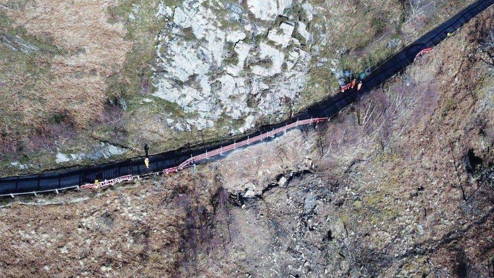 Drone footage of the single track road