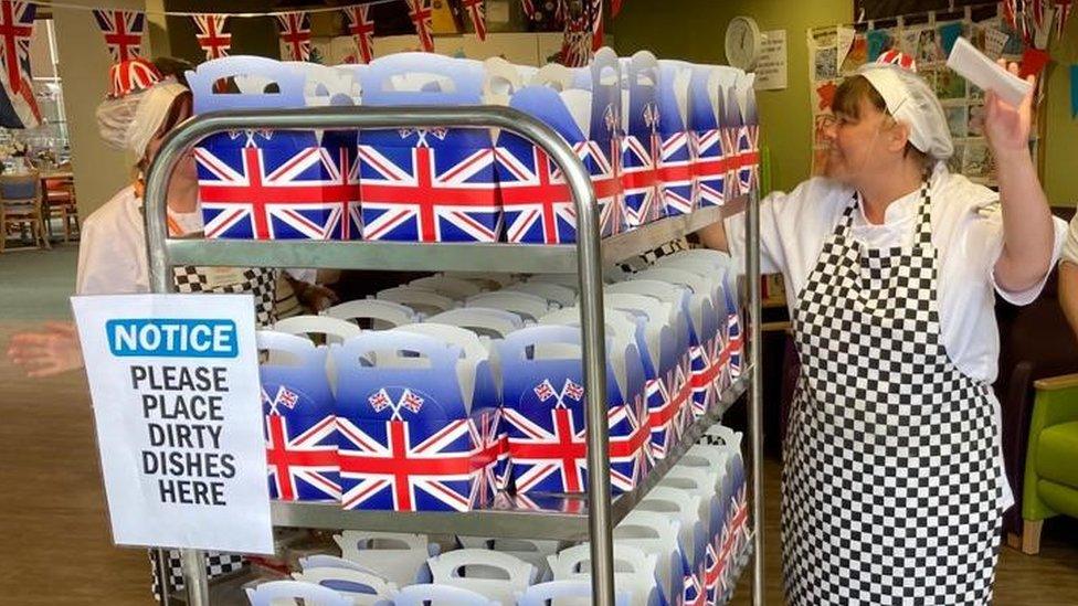 Union jack lunchboxes on a layered trolley