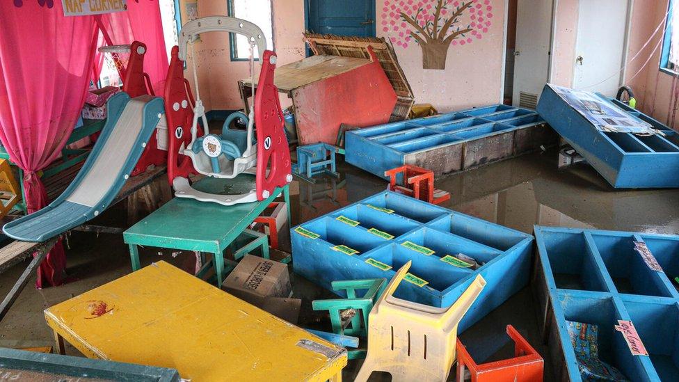 Pre-school in the Philippines damaged by flooding after severe tropical storm