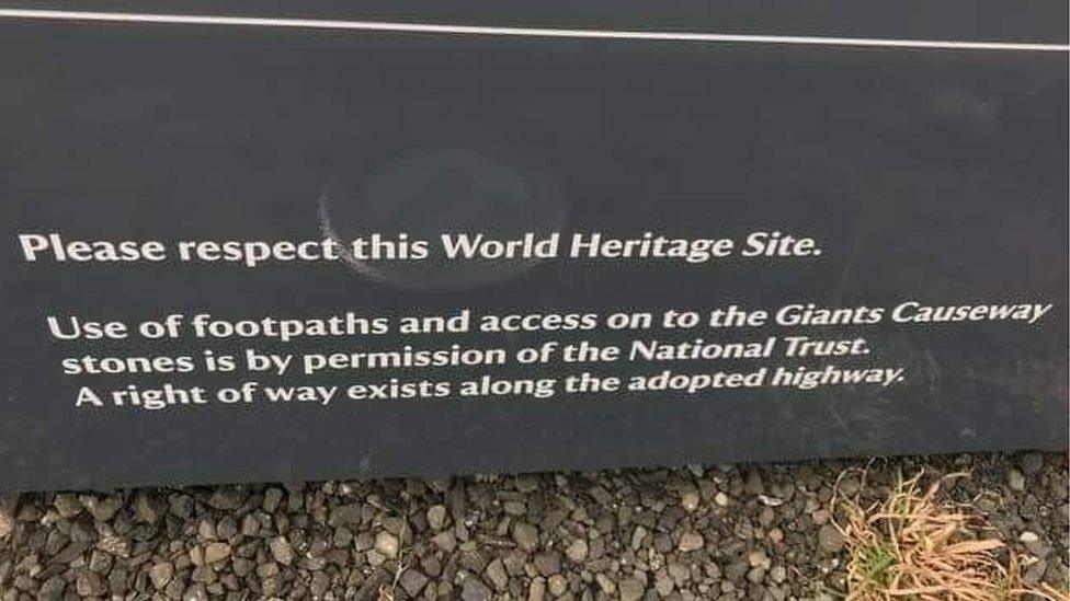 One of the National Trust signs at the Giant's Causeway