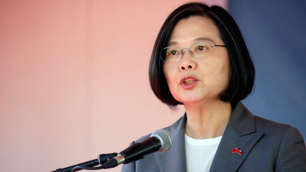 Taiwan's President Tsai Ing-wen speaks at a news conference