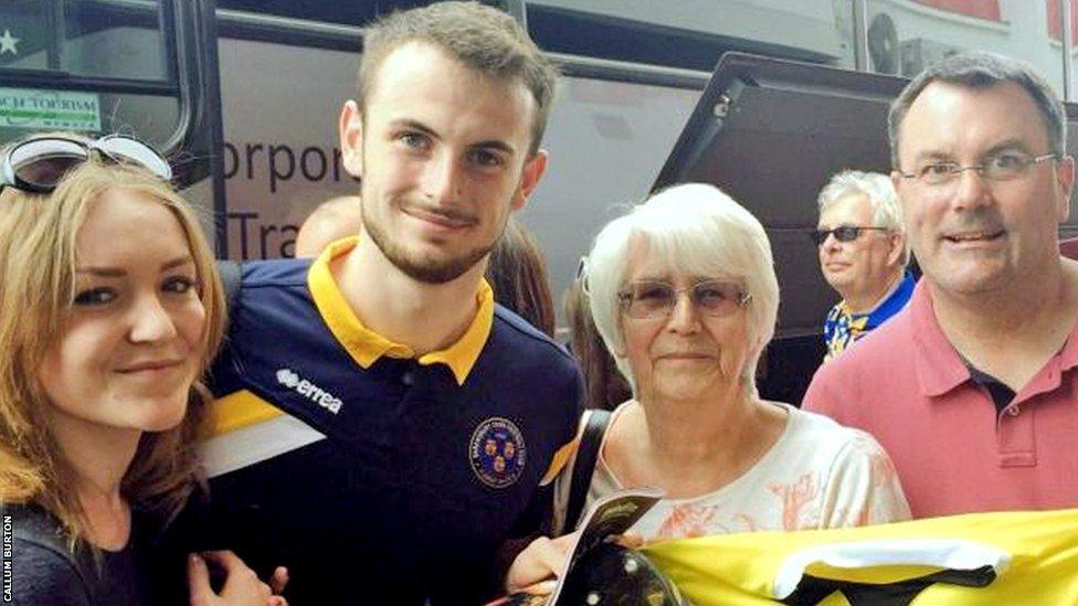 Callum Burton's Shrewsbury debut at the County Ground on Sunday was watched by friends and family