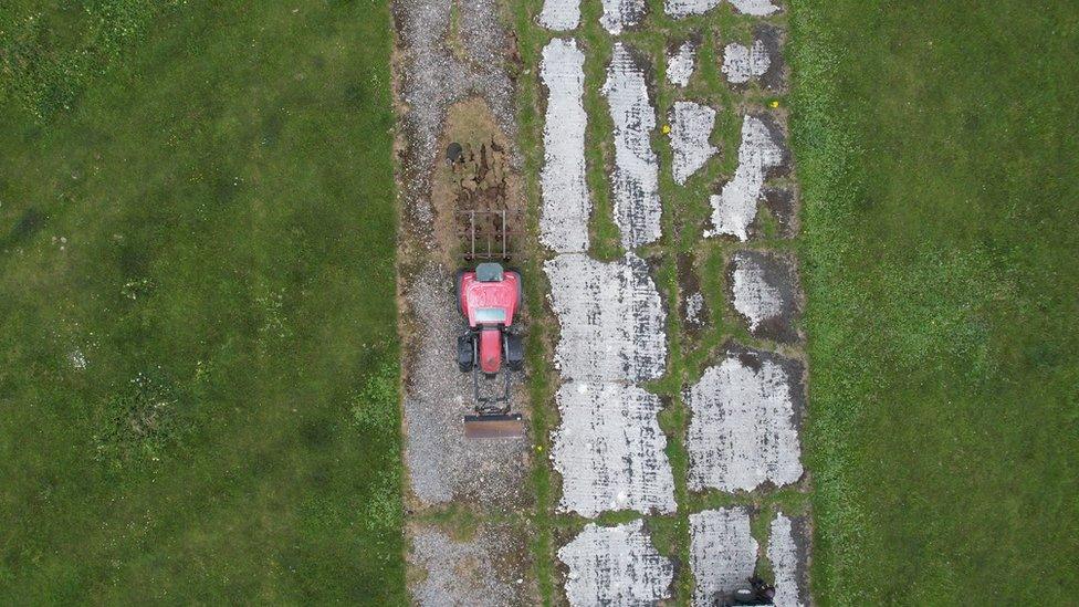 Aerial view of tractor at the strip