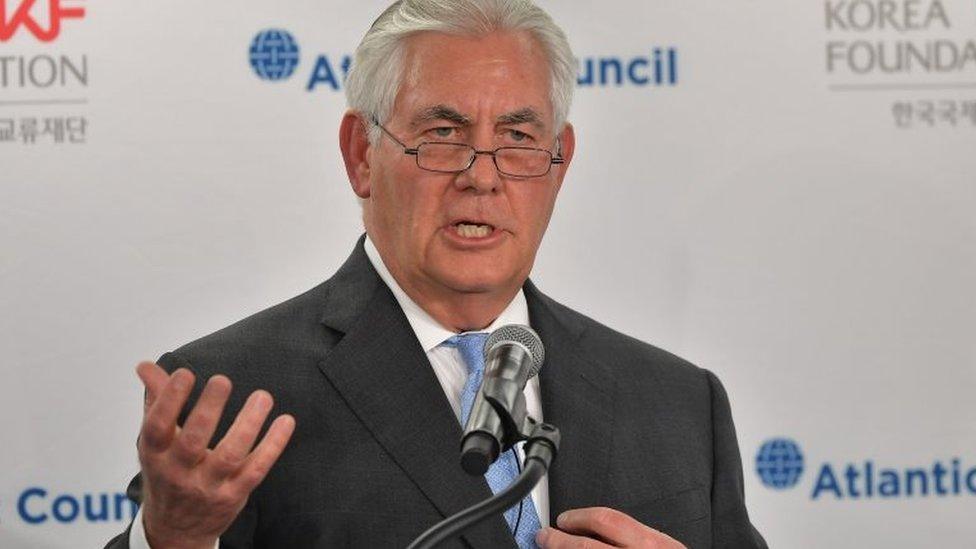 US Secretary of State Rex Tillerson speaks at the Atlantic Council in Washington.