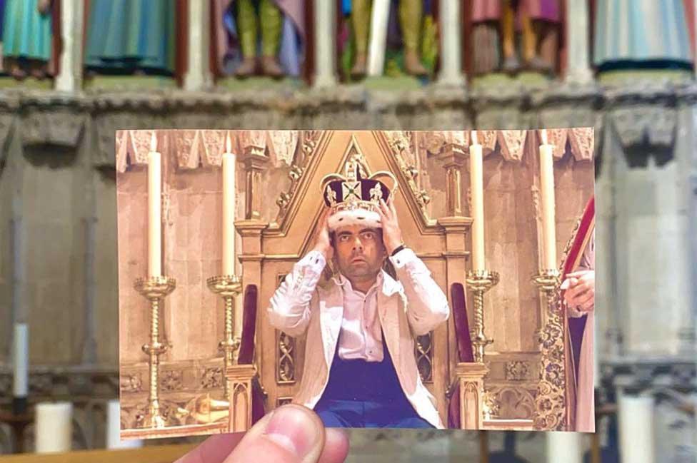 Rowan Atkinson in Johnny English pictured inside St Albans Cathedral