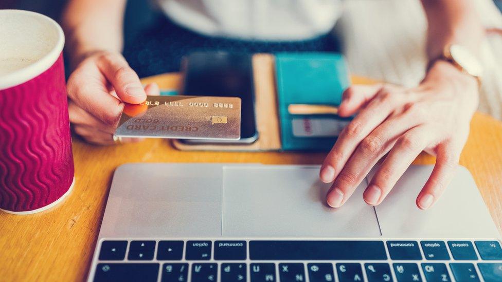 Woman making online payments.