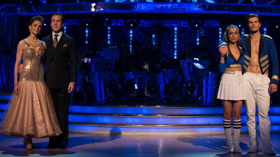 Katie Derham, Anton Du Beke, Anita Rani and Gleb Savchenko during the Strictly Come Dancing results show