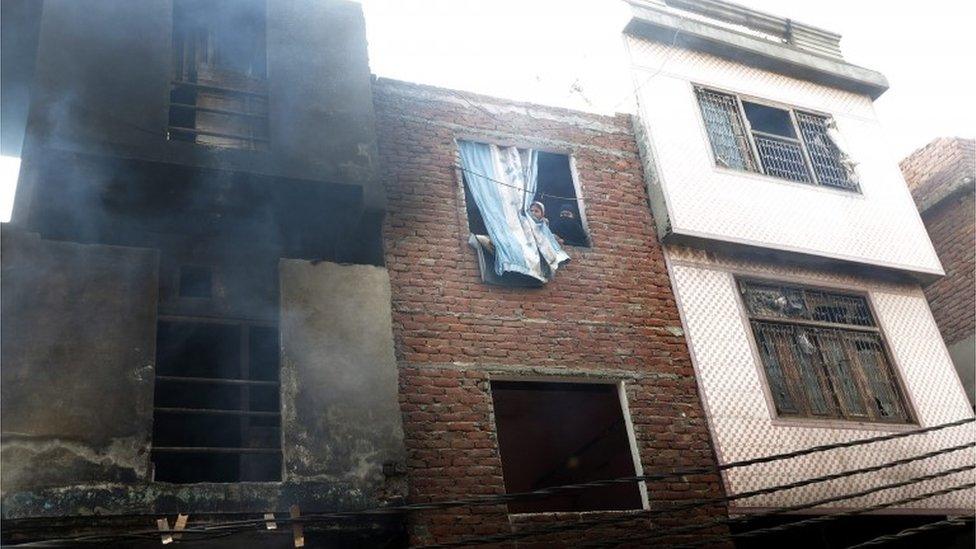 A general view of the scene where a fire broke out in a garment factory on the outskirts of Delhi, India, 11 November 2016.