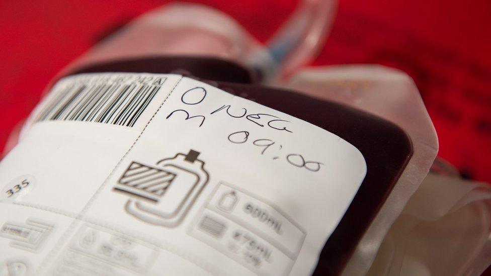 A blood donation bagged filled with blood