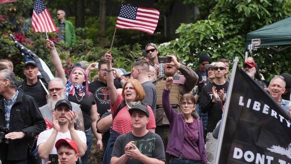 Supporters of President Trump demonstrating on Sunday in Portland (04 June 2017)