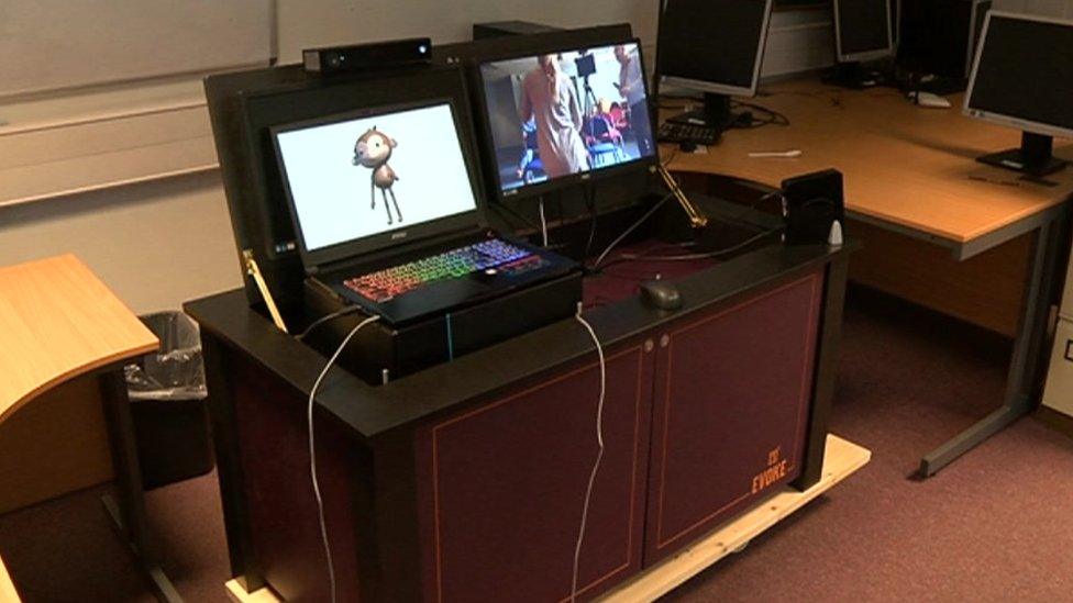 Users can see their actions in the form of Mo the monkey on a computer screen as well as seeing the people in the other room