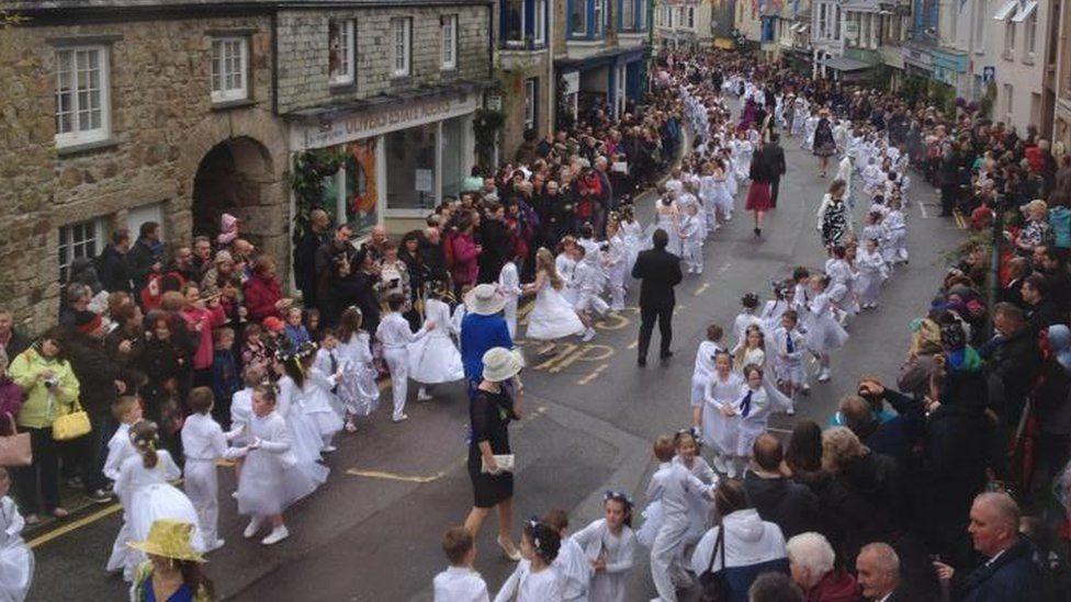 Dancers in the street on Helston Flora Day