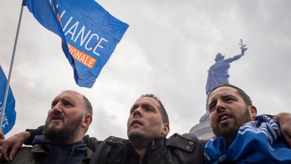 French police officers protest against what they see as a wave of hatred towards them on Place de la Republique in Paris, France, 18 May 2016