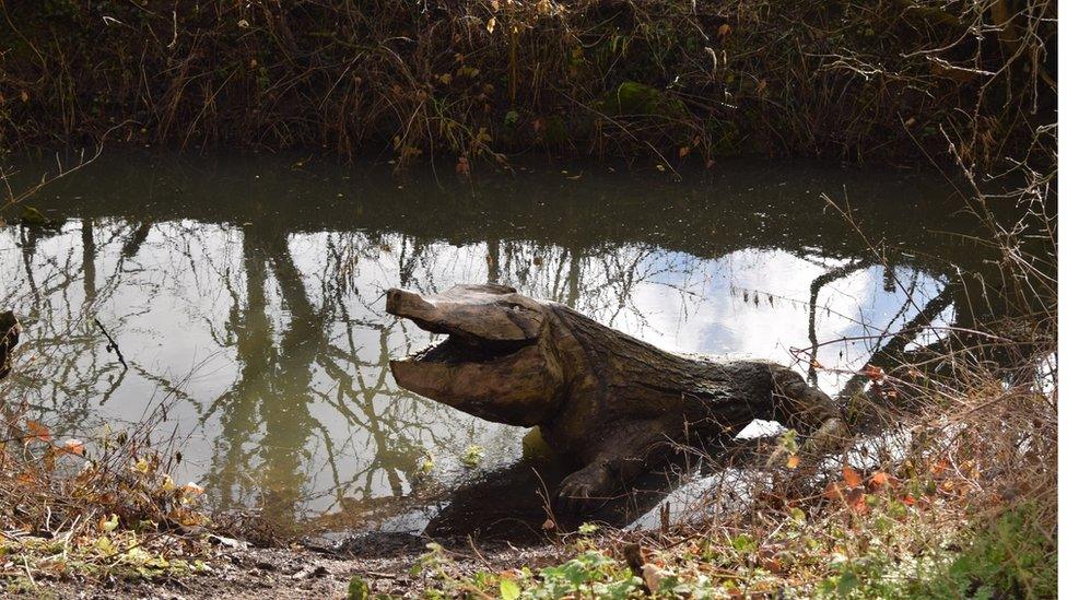 A wooden crocodile